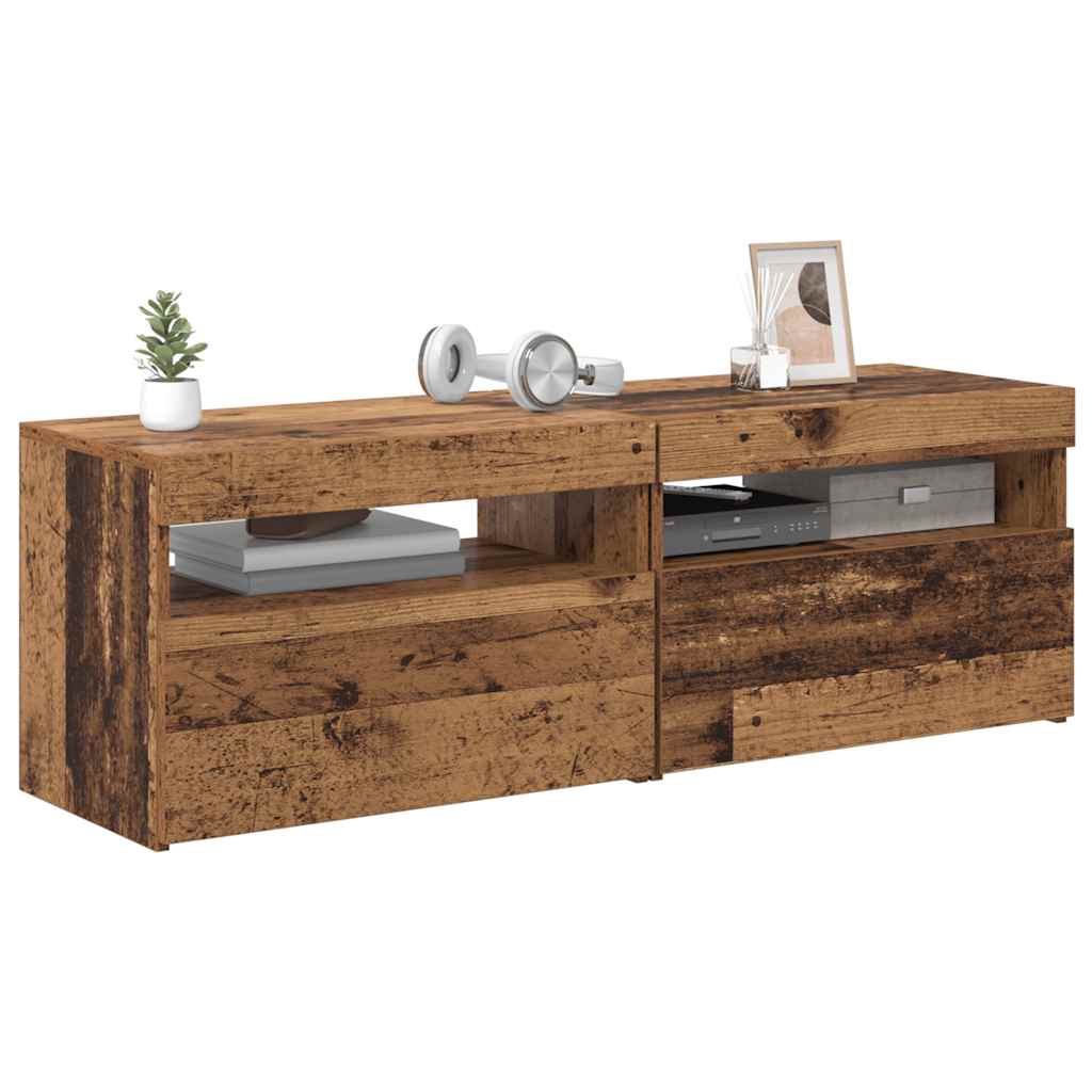2 Piece TV Cabinet Set with LED Lights Old Wood Engineered Wood