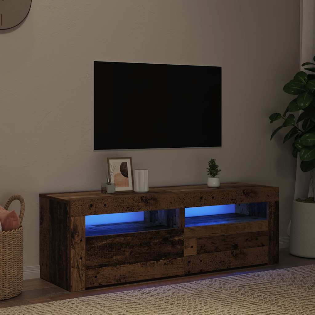 TV Cabinet with LED Lights Old Wood 120x35x40 cm Engineered Wood