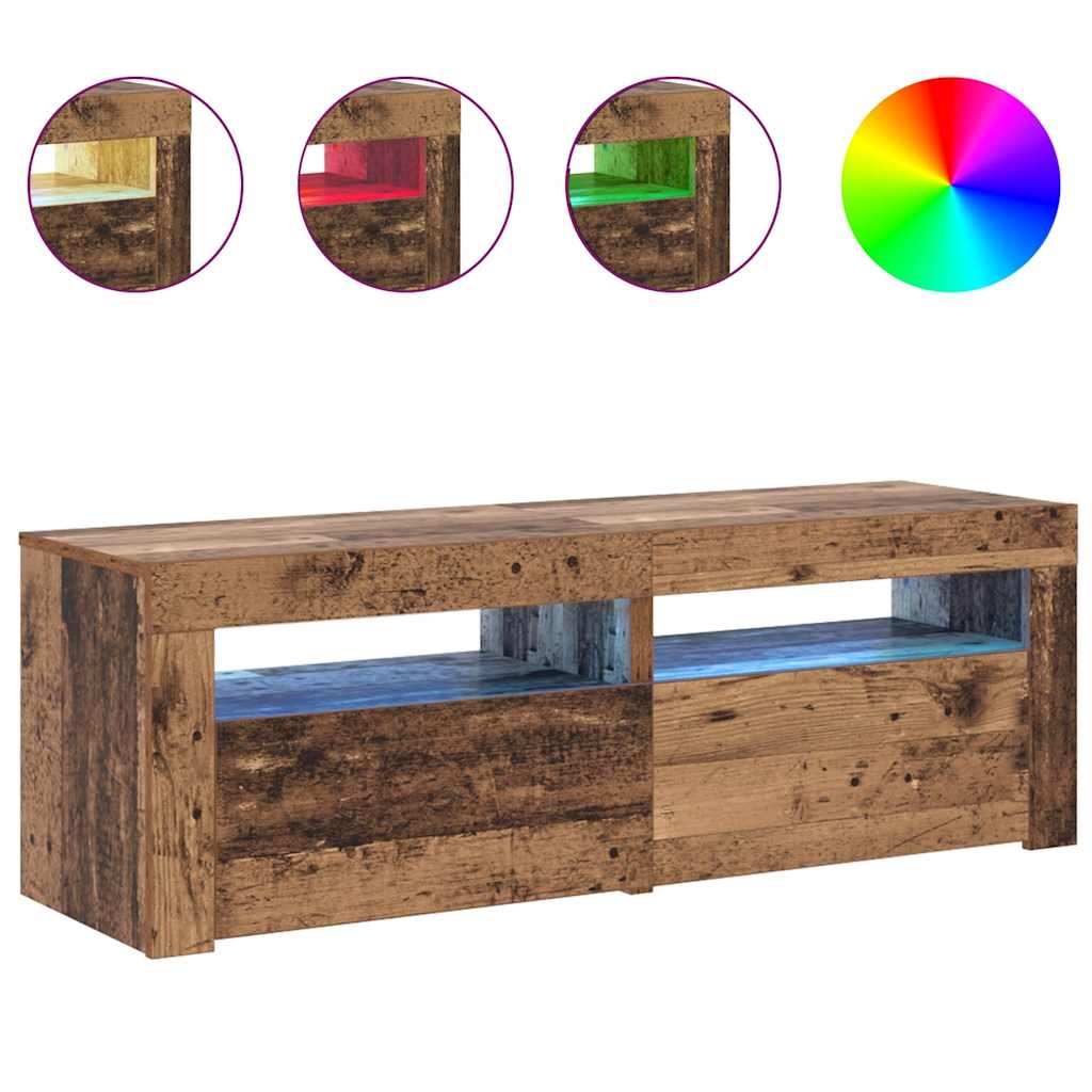 TV Cabinet with LED Lights Old Wood 120x35x40 cm Engineered Wood