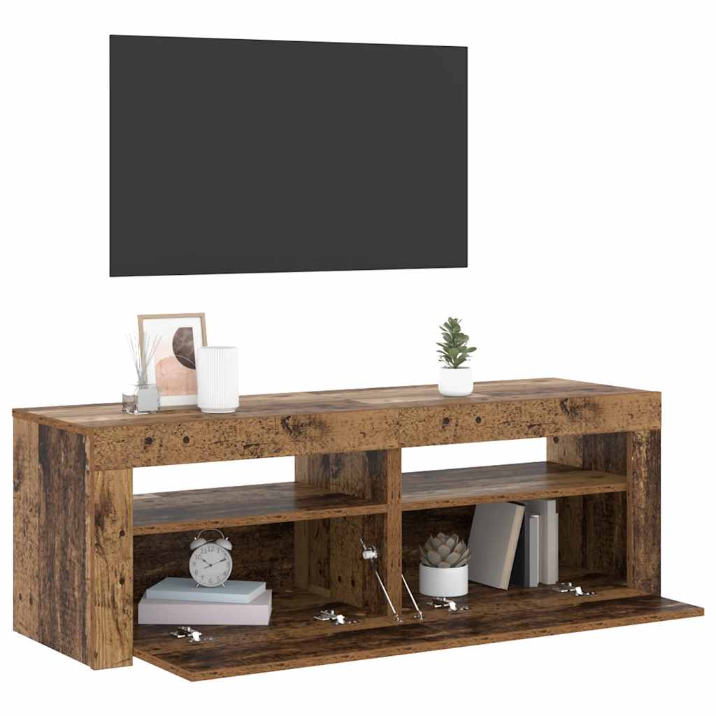 TV Cabinet with LED Lights Old Wood 120x35x40 cm Engineered Wood