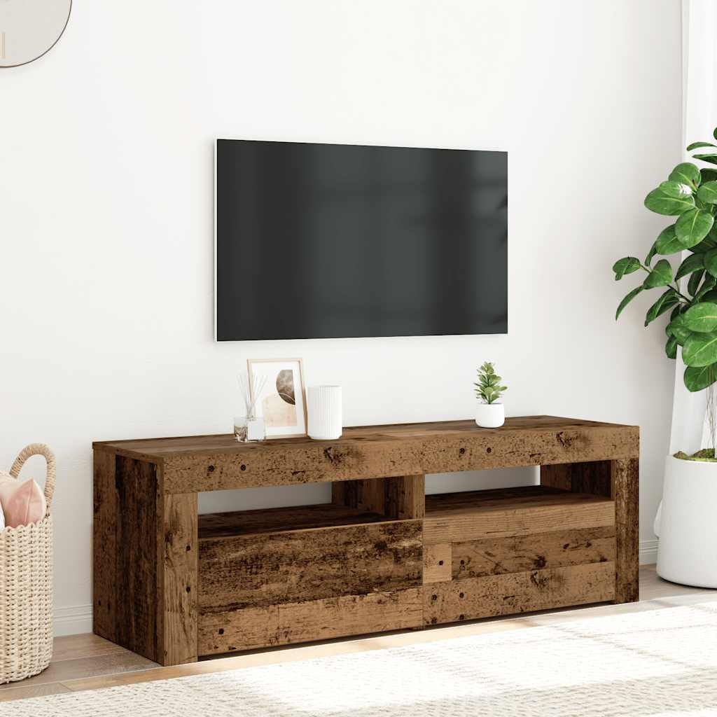 TV Cabinet with LED Lights Old Wood 120x35x40 cm Engineered Wood