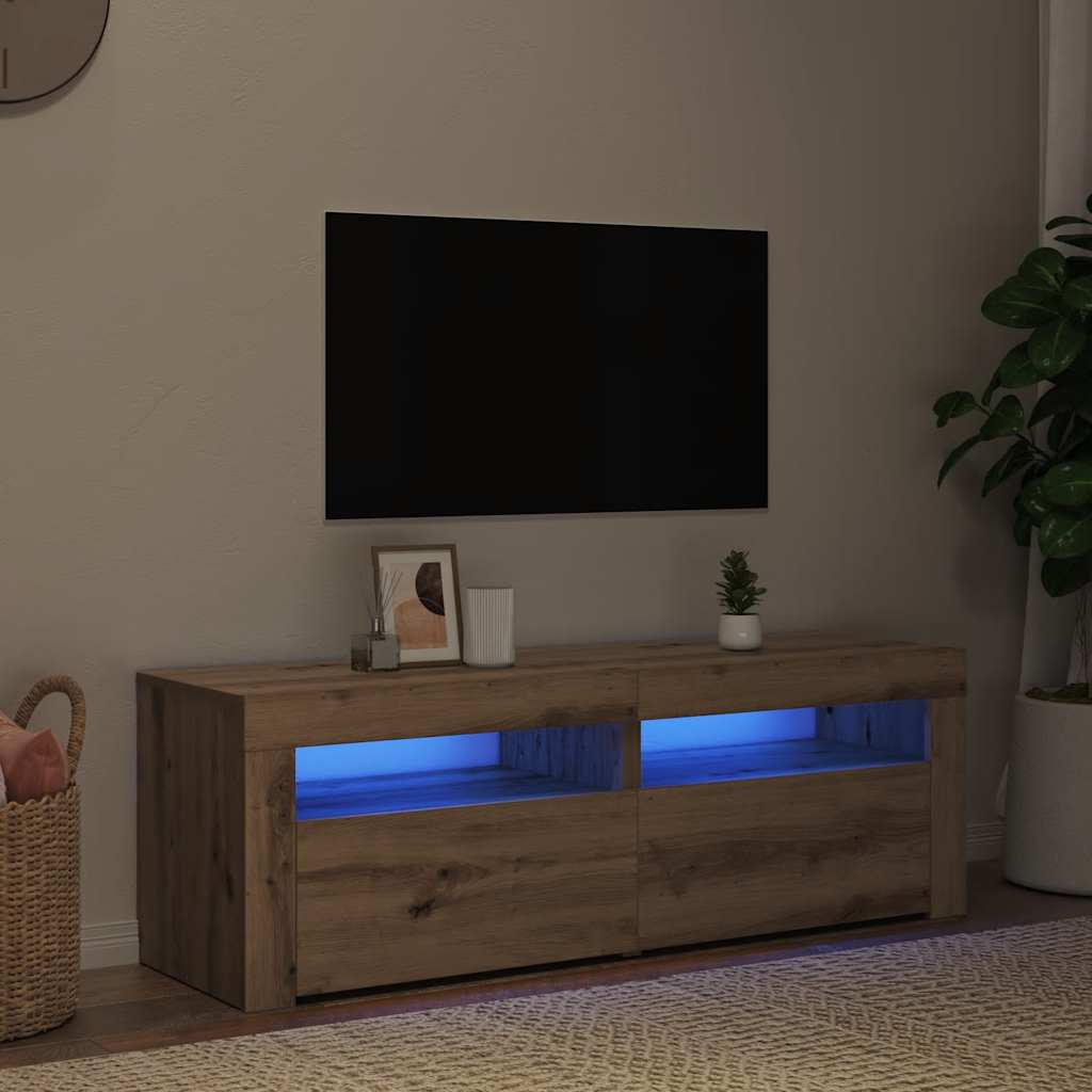 TV Cabinet with LED Lights Artisan Oak 120x35x40 cm Engineered Wood