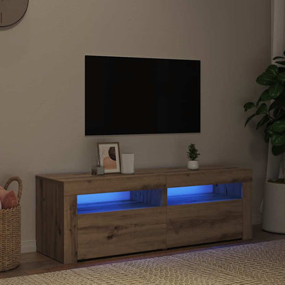 TV Cabinet with LED Lights Artisan Oak 120x35x40 cm Engineered Wood