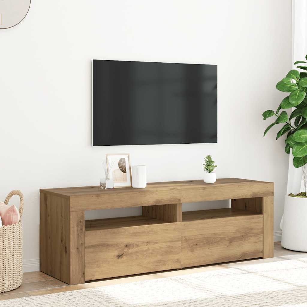 TV Cabinet with LED Lights Artisan Oak 120x35x40 cm Engineered Wood