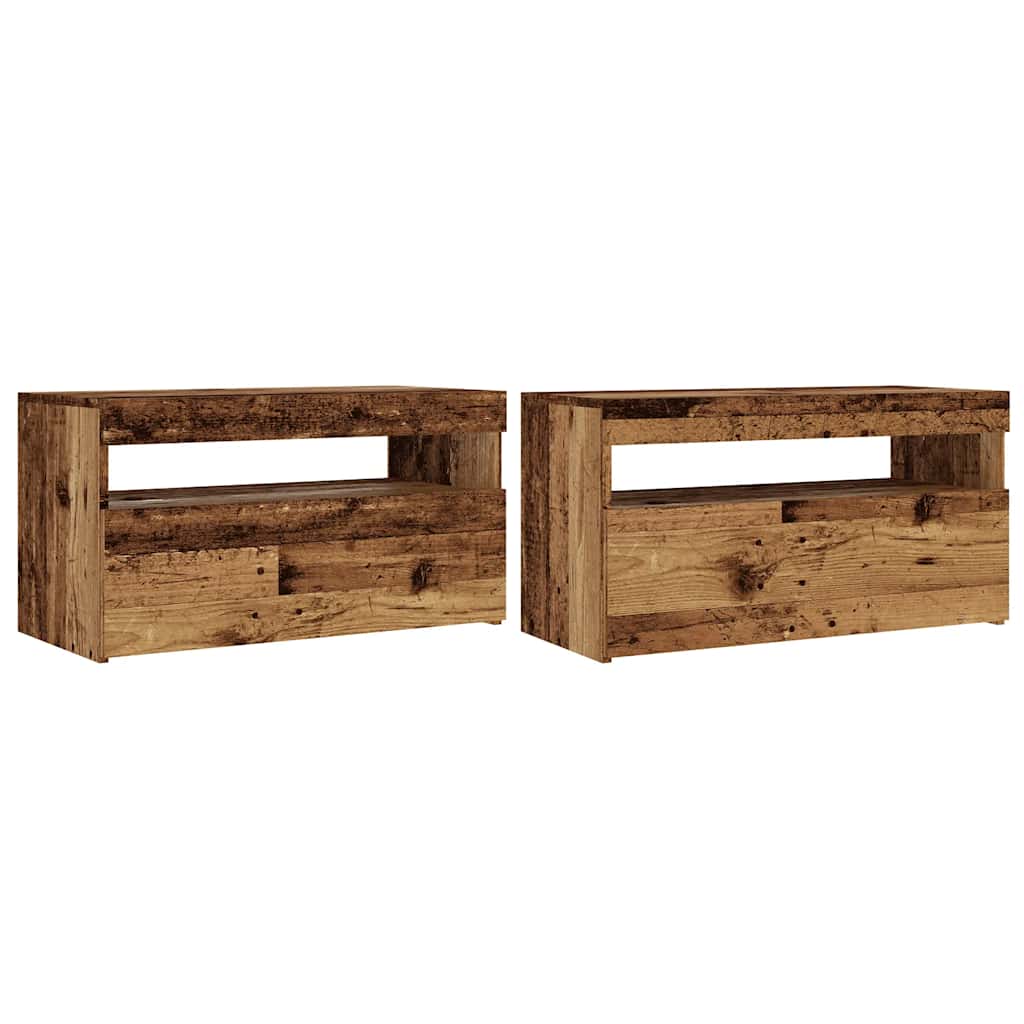 2 Piece TV Cabinet Set with LED Lights Old Wood Engineered Wood