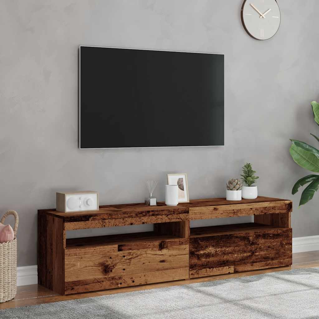 2 Piece TV Cabinet Set with LED Lights Old Wood Engineered Wood