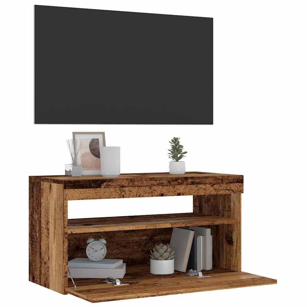 2 Piece TV Cabinet Set with LED Lights Old Wood Engineered Wood