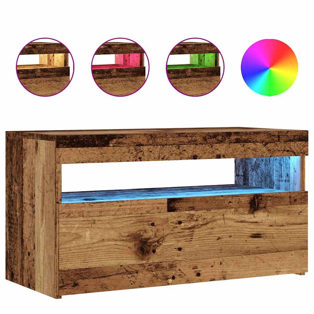 2 Piece TV Cabinet Set with LED Lights Old Wood Engineered Wood