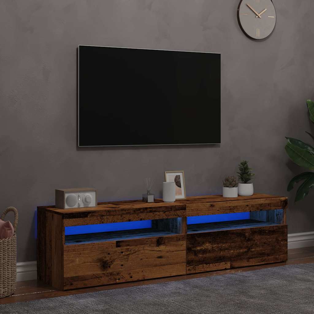 2 Piece TV Cabinet Set with LED Lights Old Wood Engineered Wood