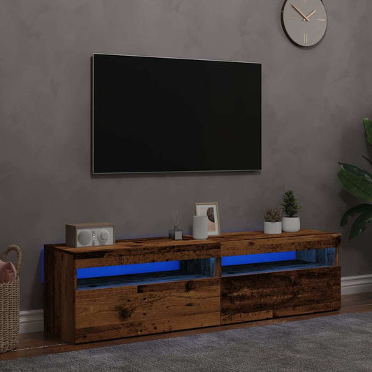 2 Piece TV Cabinet Set with LED Lights Old Wood Engineered Wood