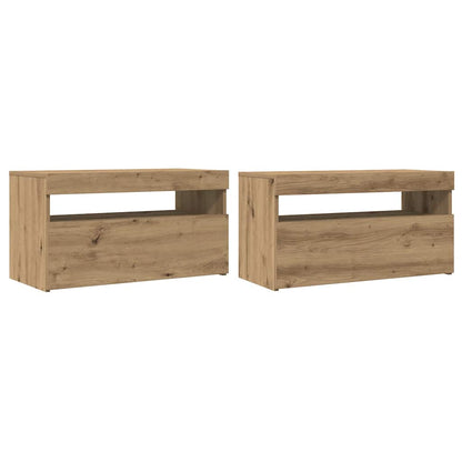 TV Cabinet with LED Lights Artisan Oak 75x35x40 cm Engineered Wood
