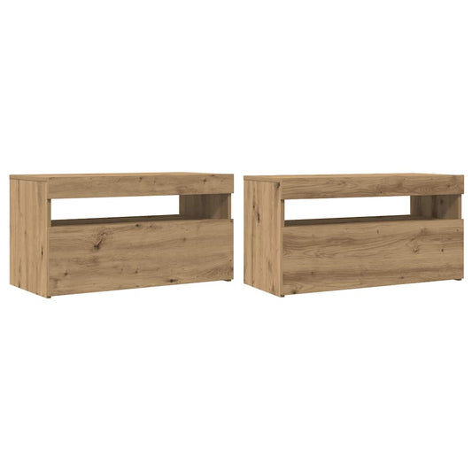 2 Piece TV Cabinet Set with LED Lights Artisan Oak Engineered Wood