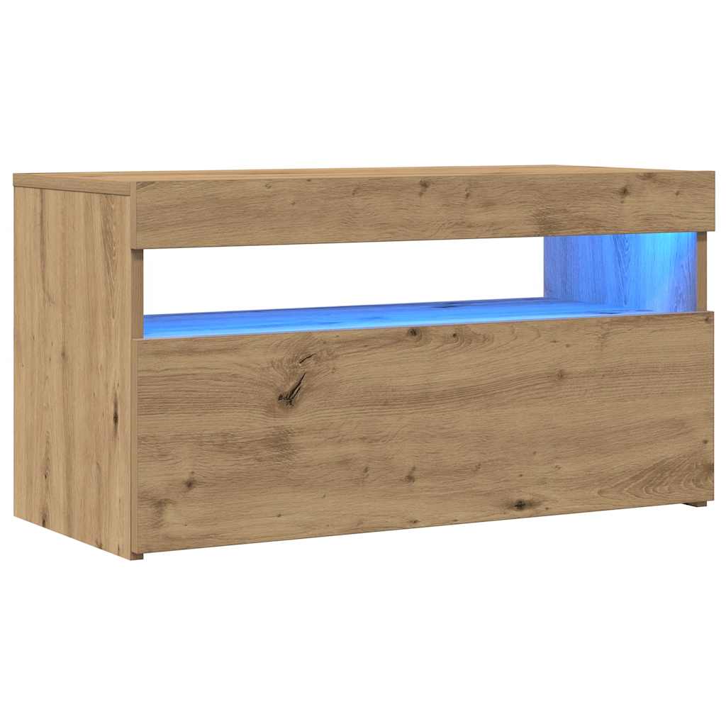 2 Piece TV Cabinet Set with LED Lights Artisan Oak Engineered Wood