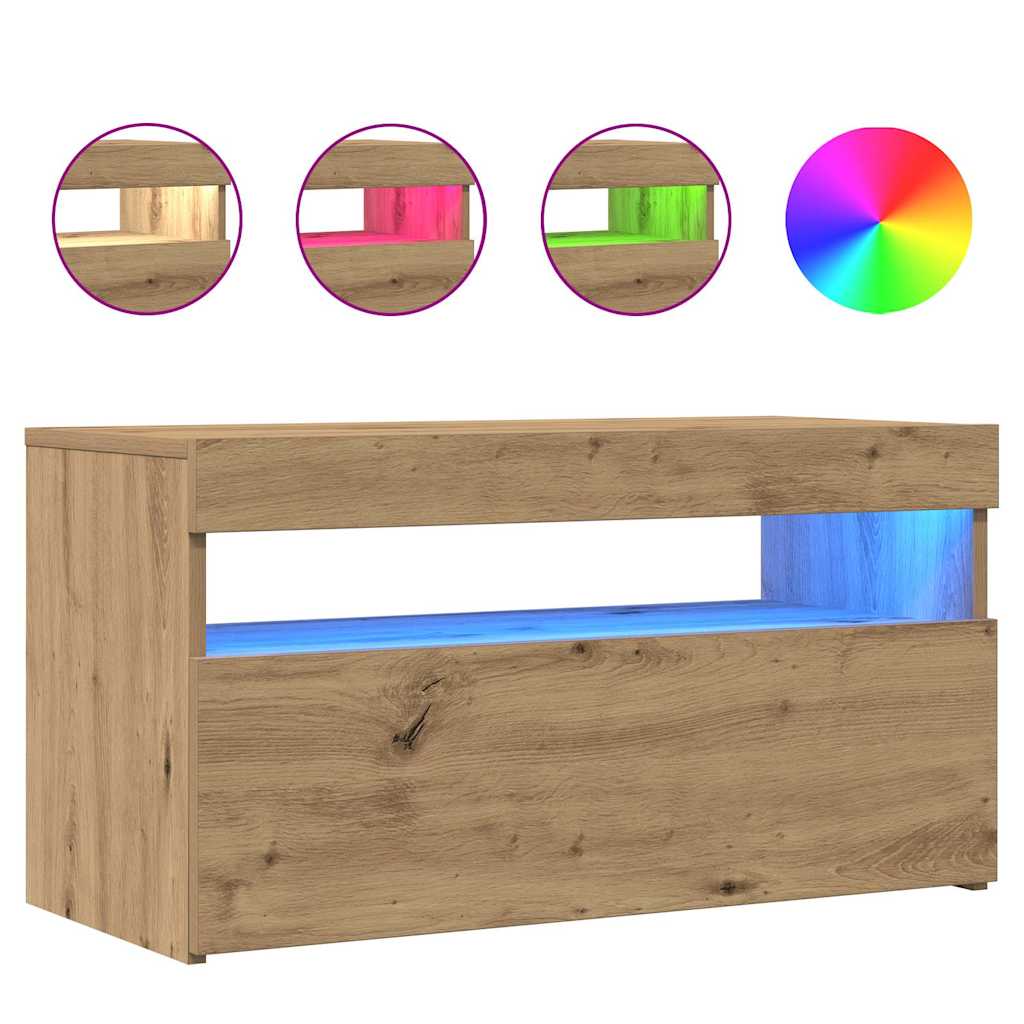 2 Piece TV Cabinet Set with LED Lights Artisan Oak Engineered Wood