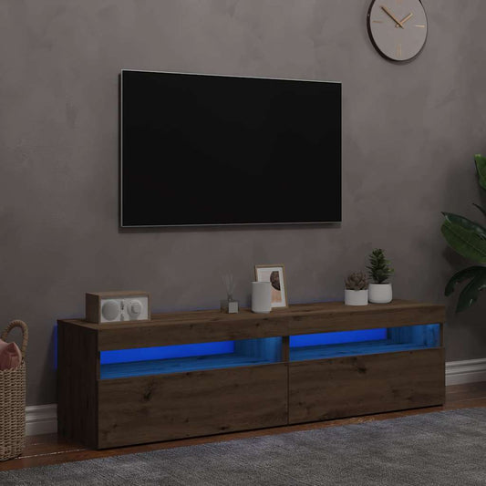 2 Piece TV Cabinet Set with LED Lights Artisan Oak Engineered Wood