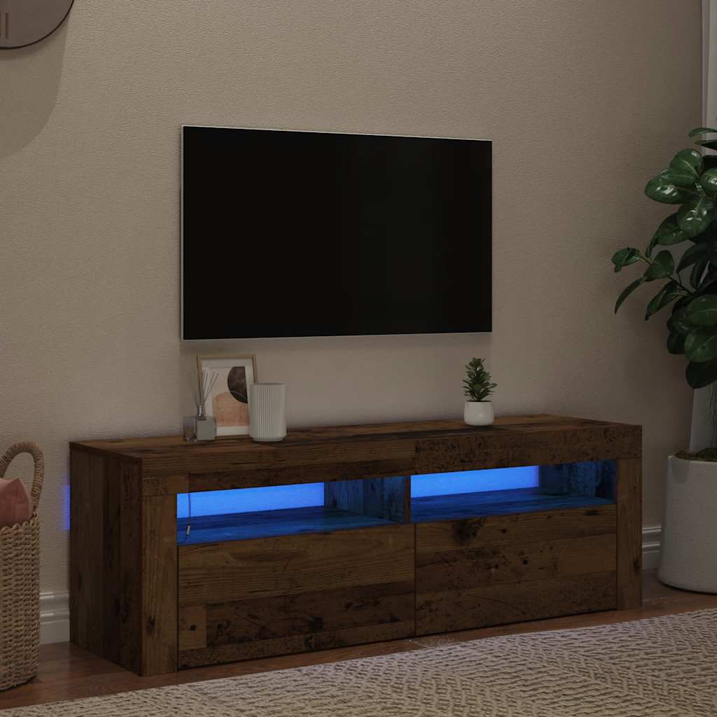 TV Cabinet with LED Lights Old Wood 120x35x40 cm Engineered Wood