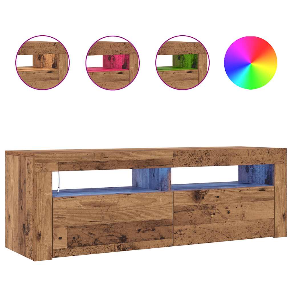 TV Cabinet with LED Lights Old Wood 120x35x40 cm Engineered Wood