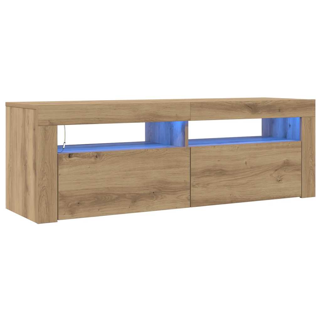 TV Cabinet with LED Lights Artisan Oak 120x35x40 cm Engineered Wood