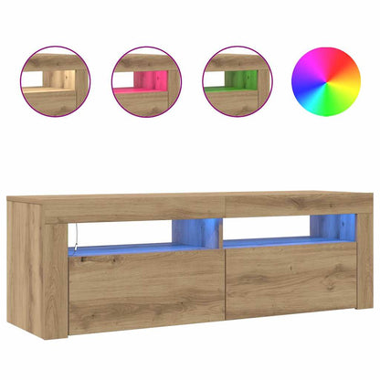 TV Cabinet with LED Lights Artisan Oak 120x35x40 cm Engineered Wood