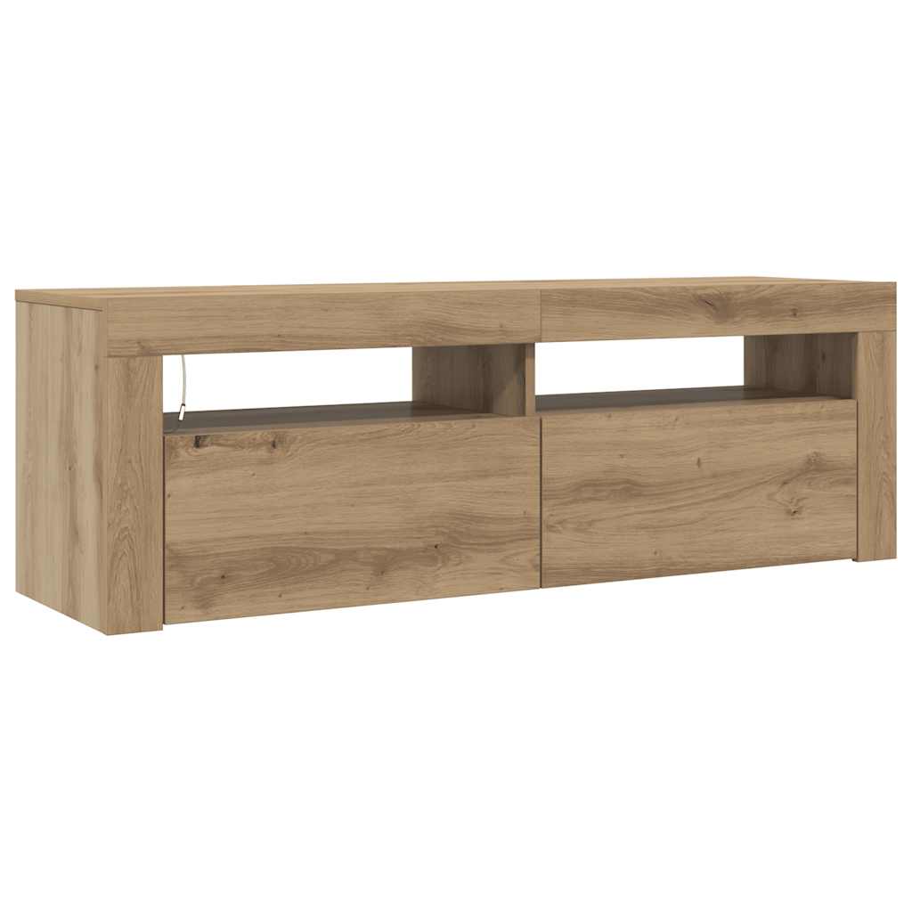 TV Cabinet with LED Lights Artisan Oak 120x35x40 cm Engineered Wood
