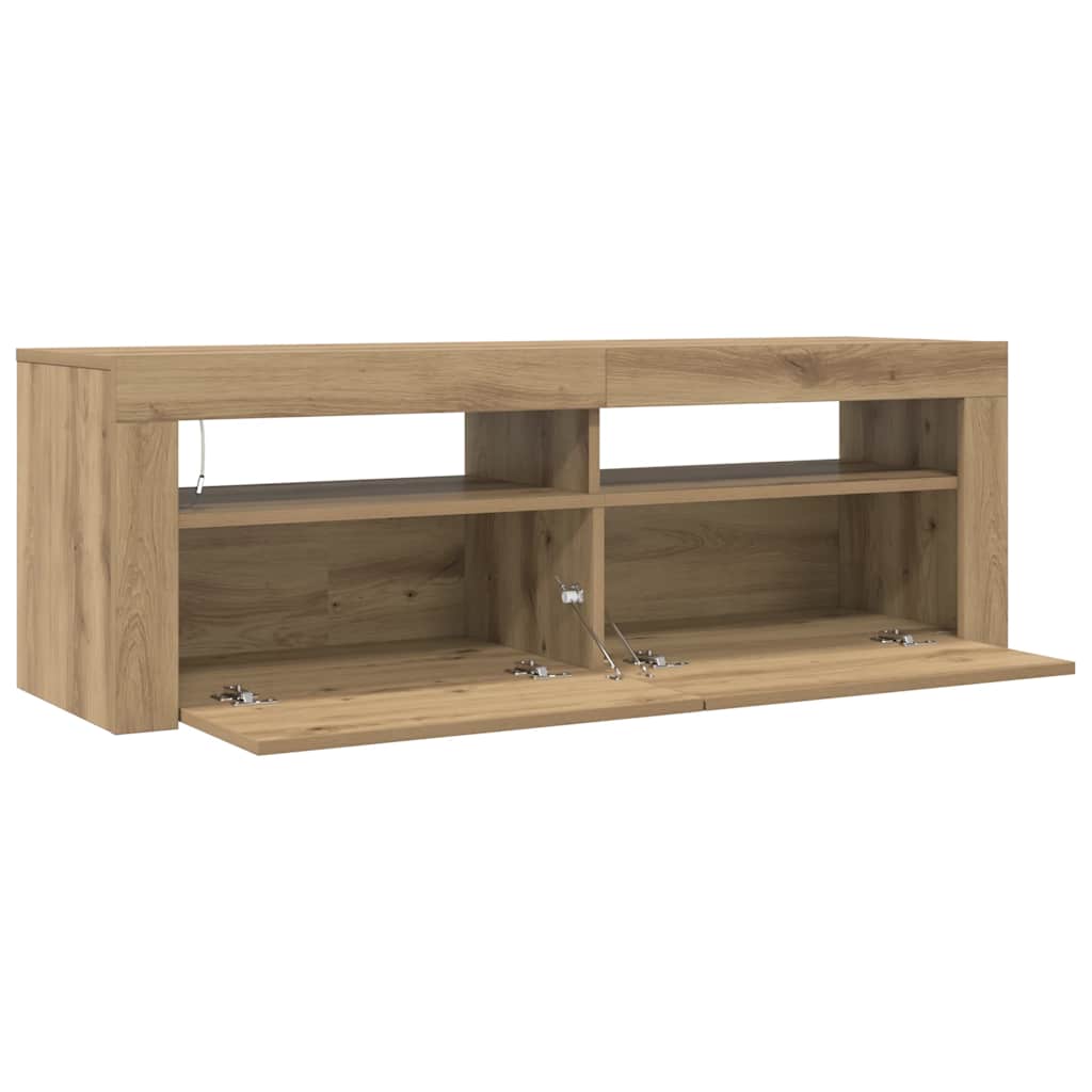 TV Cabinet with LED Lights Artisan Oak 120x35x40 cm Engineered Wood