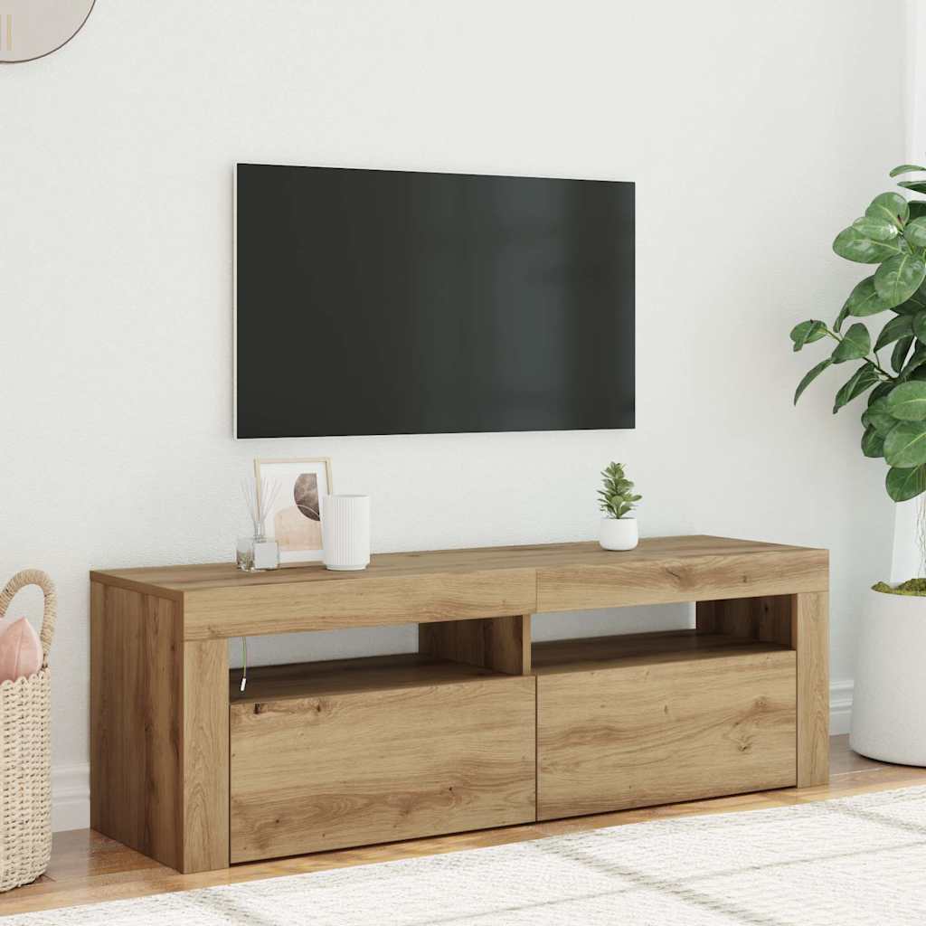 TV Cabinet with LED Lights Artisan Oak 120x35x40 cm Engineered Wood