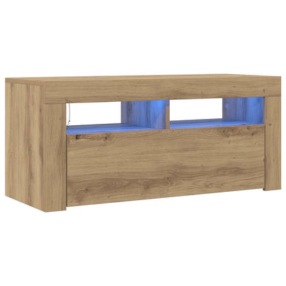 TV Cabinet with LED Lights Artisan Oak 90x35x40 cm Engineered Wood