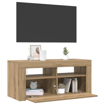 TV Cabinet with LED Lights Artisan Oak 90x35x40 cm Engineered Wood