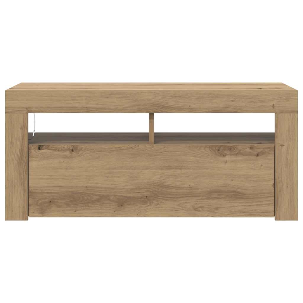 TV Cabinet with LED Lights Artisan Oak 90x35x40 cm Engineered Wood