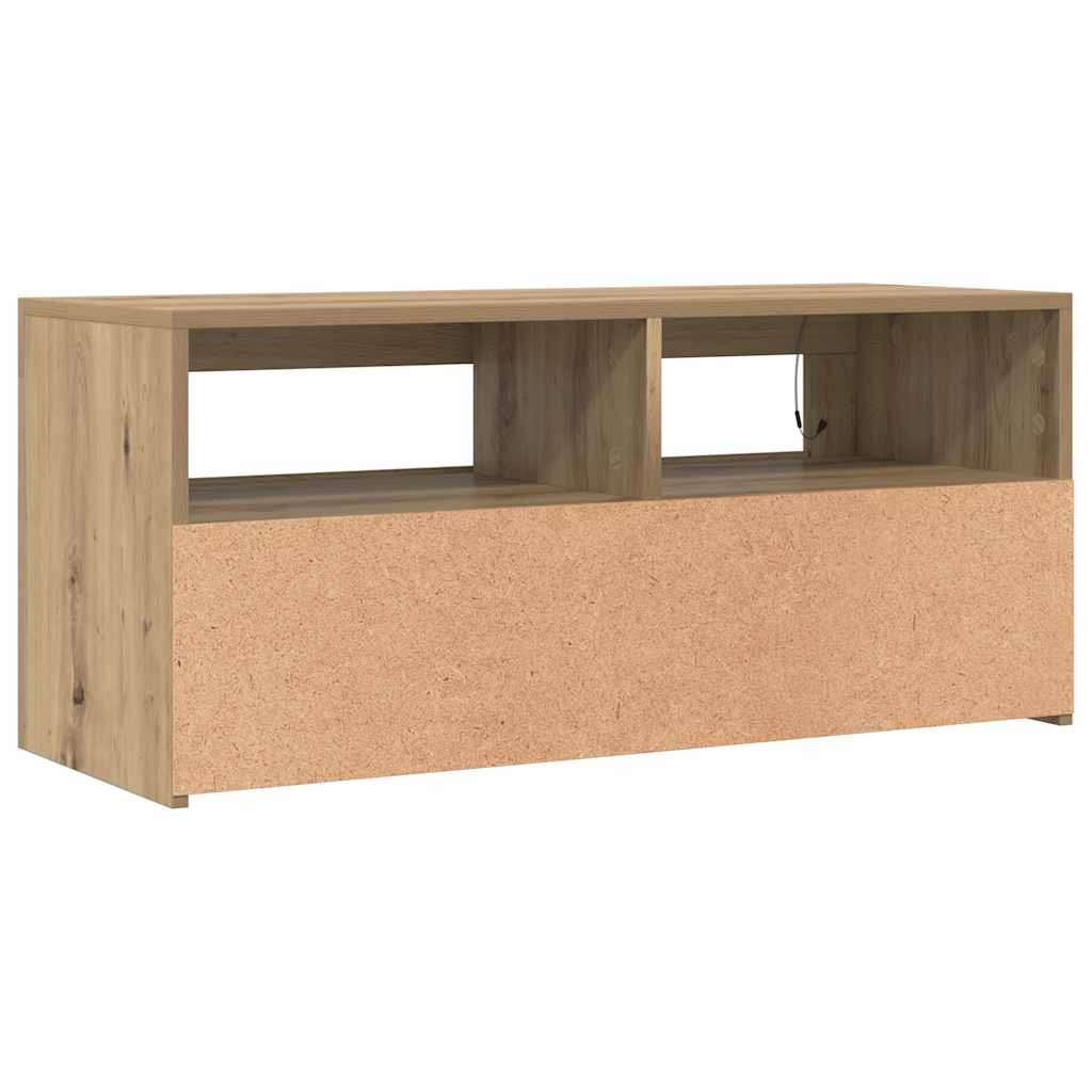 TV Cabinet with LED Lights Artisan Oak 90x35x40 cm Engineered Wood
