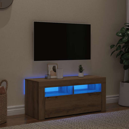 TV Cabinet with LED Lights Artisan Oak 90x35x40 cm Engineered Wood