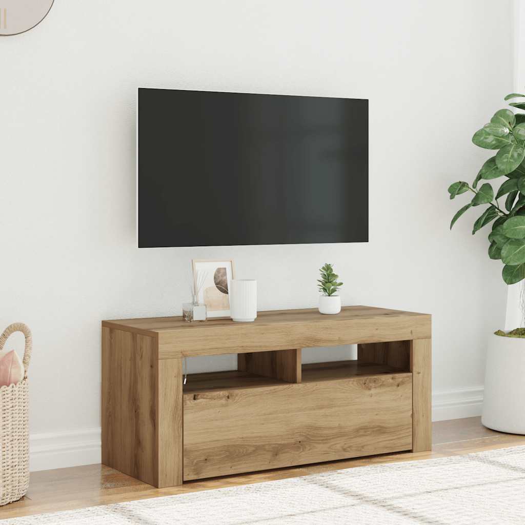 TV Cabinet with LED Lights Artisan Oak 90x35x40 cm Engineered Wood
