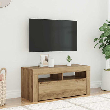TV Cabinet with LED Lights Artisan Oak 90x35x40 cm Engineered Wood