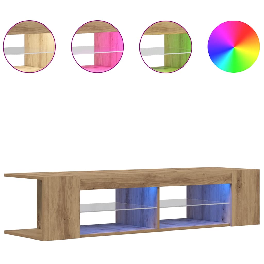TV Cabinet with LED Lights Artisan Oak 135x39x30 cm Engineered Wood