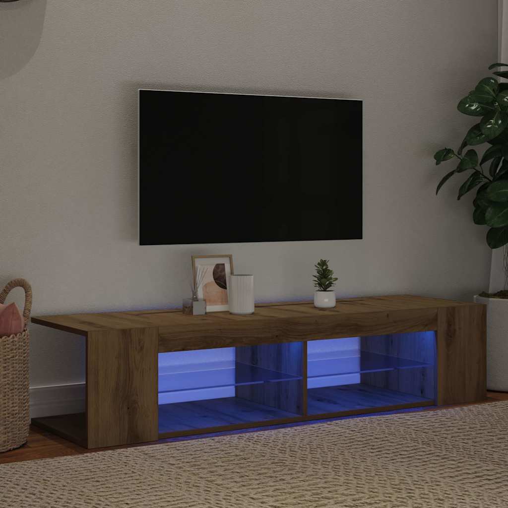 TV Cabinet with LED Lights Artisan Oak 135x39x30 cm Engineered Wood