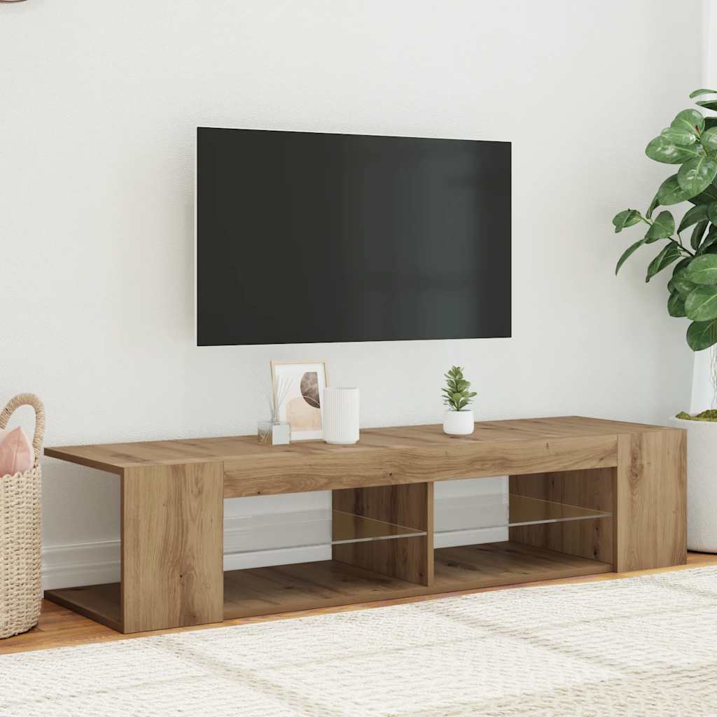 TV Cabinet with LED Lights Artisan Oak 135x39x30 cm Engineered Wood