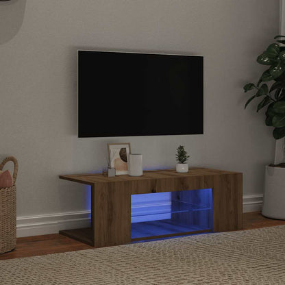 TV Cabinet with LED Lights Artisan Oak 90x39x30 cm Engineered Wood