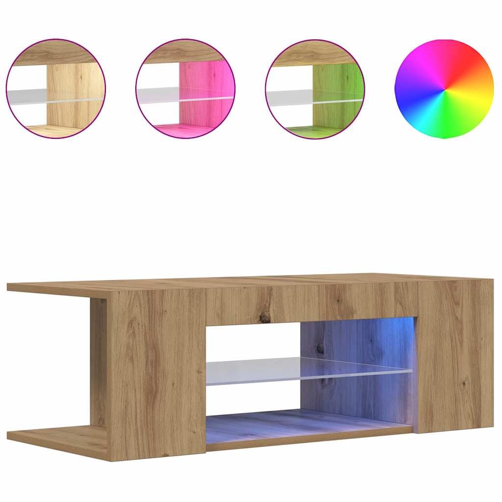 TV Cabinet with LED Lights Artisan Oak 90x39x30 cm Engineered Wood