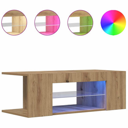 TV Cabinet with LED Lights Artisan Oak 90x39x30 cm Engineered Wood