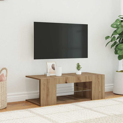 TV Cabinet with LED Lights Artisan Oak 90x39x30 cm Engineered Wood