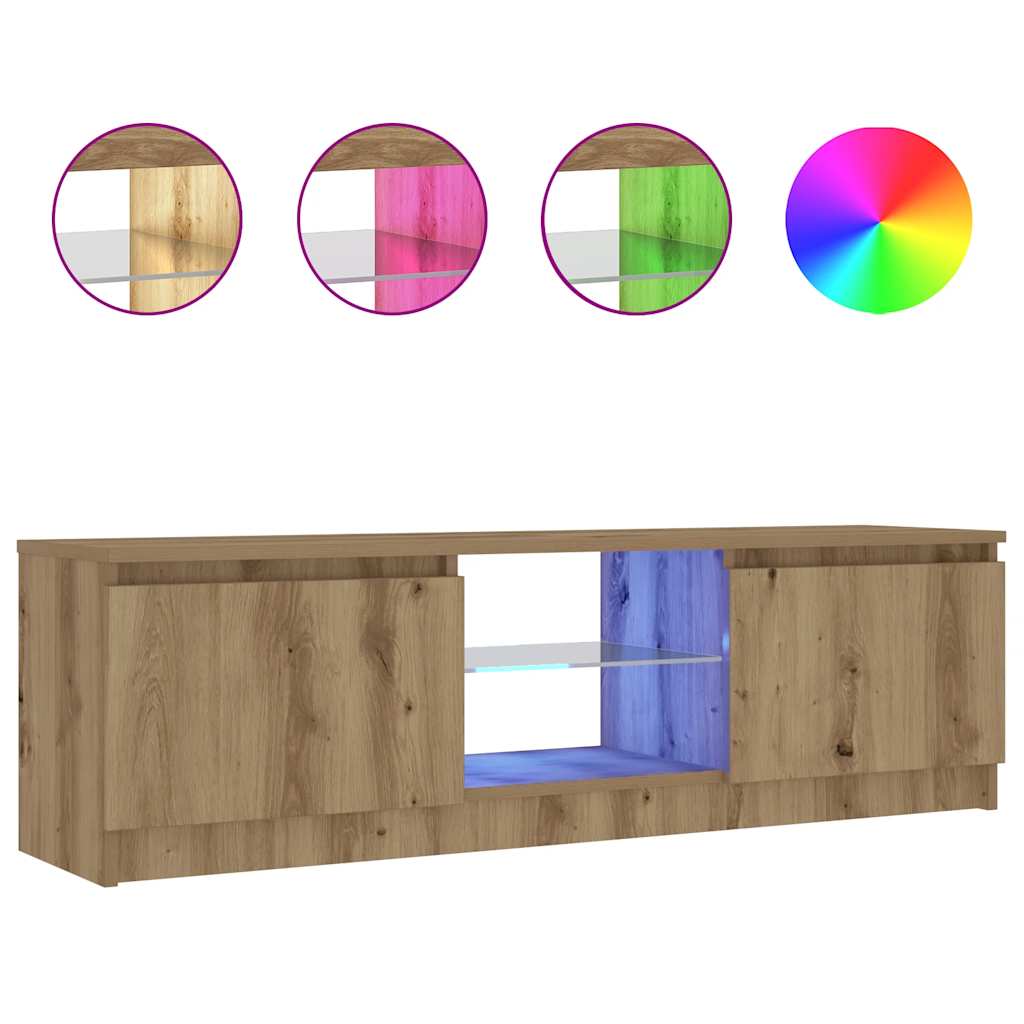 TV Cabinet with LED Lights Artisan Oak 120x30x36 cm Engineered Wood