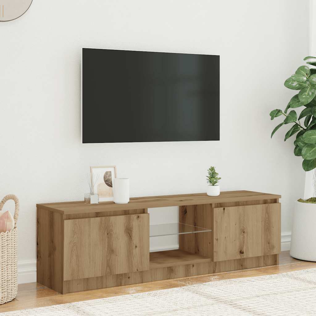 TV Cabinet with LED Lights Artisan Oak 120x30x36 cm Engineered Wood