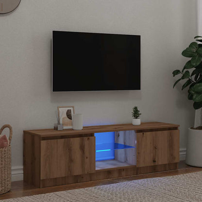 TV Cabinet with LED Lights Artisan Oak 120x30x36 cm Engineered Wood