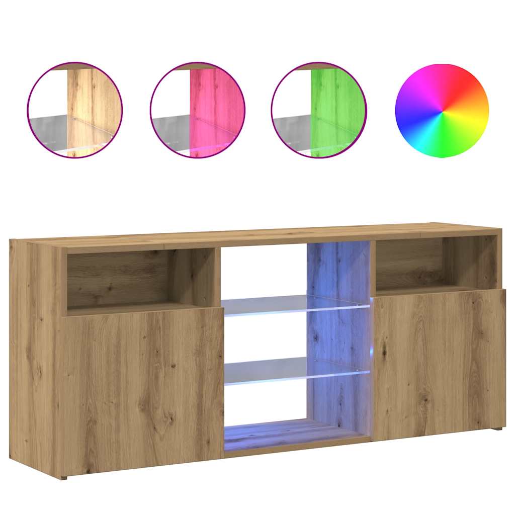 TV Cabinet with LED Lights Artisan Oak 120x30x50 cm Engineered Wood
