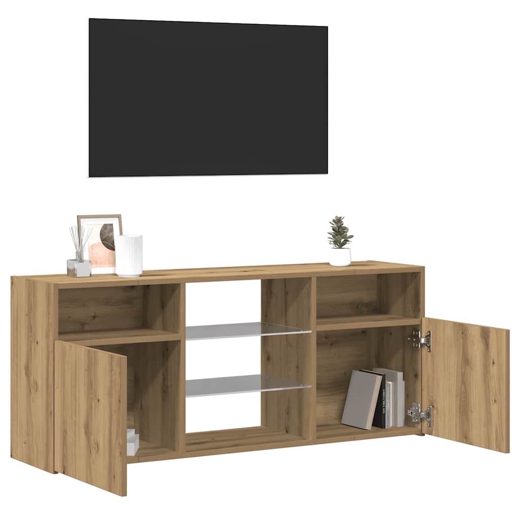 TV Cabinet with LED Lights Artisan Oak 120x30x50 cm Engineered Wood