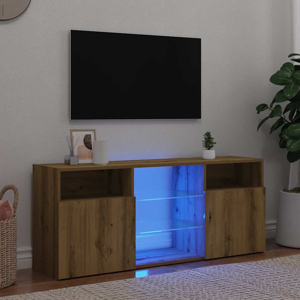 TV Cabinet with LED Lights Artisan Oak 120x30x50 cm Engineered Wood