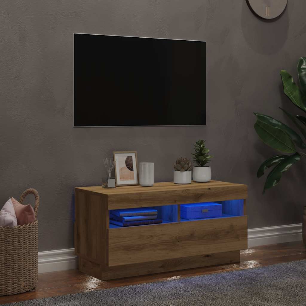 TV Cabinet with LED Lights Artisian Oak 80x35x40 cm Engineered Wood