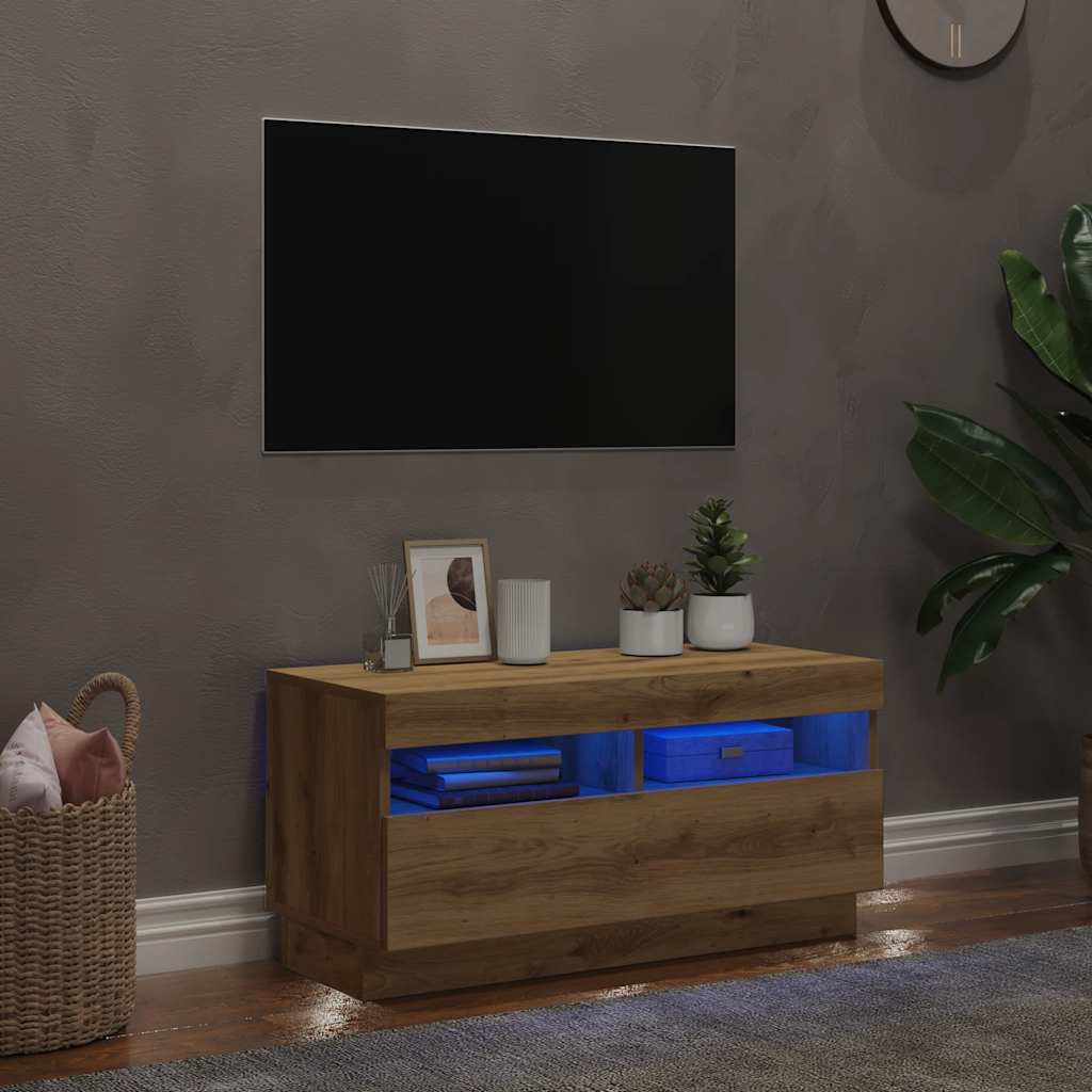 TV Cabinet with LED Lights Artisian Oak 80x35x40 cm