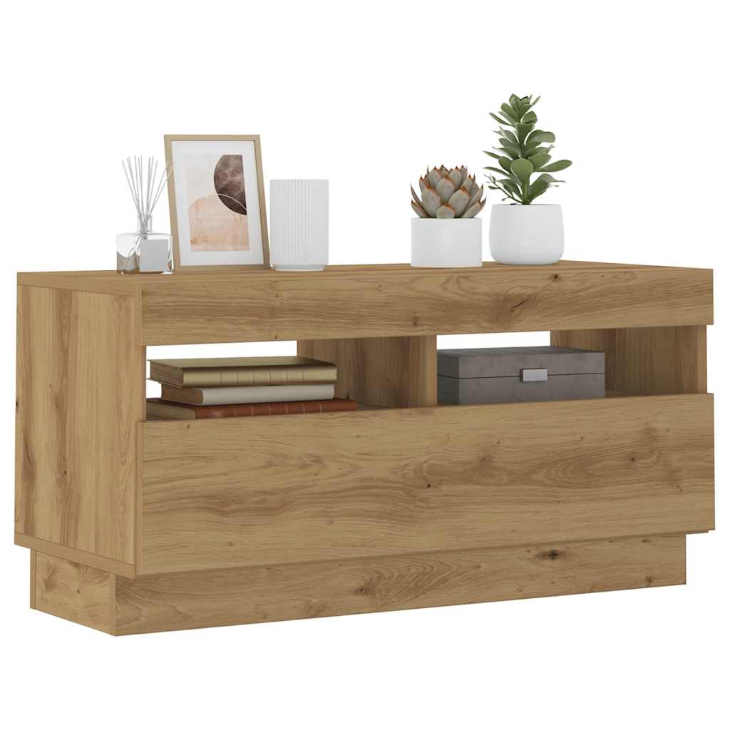 TV Cabinet with LED Lights Artisian Oak 80x35x40 cm Engineered Wood