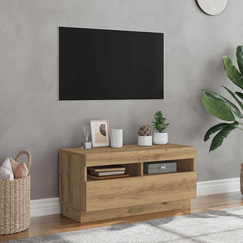 TV Cabinet with LED Lights Artisian Oak 80x35x40 cm Engineered Wood